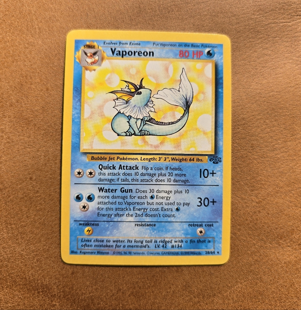 Vaporeon Non Holo Rare - 28/64 Jungle NM/EX - Pokemon Card